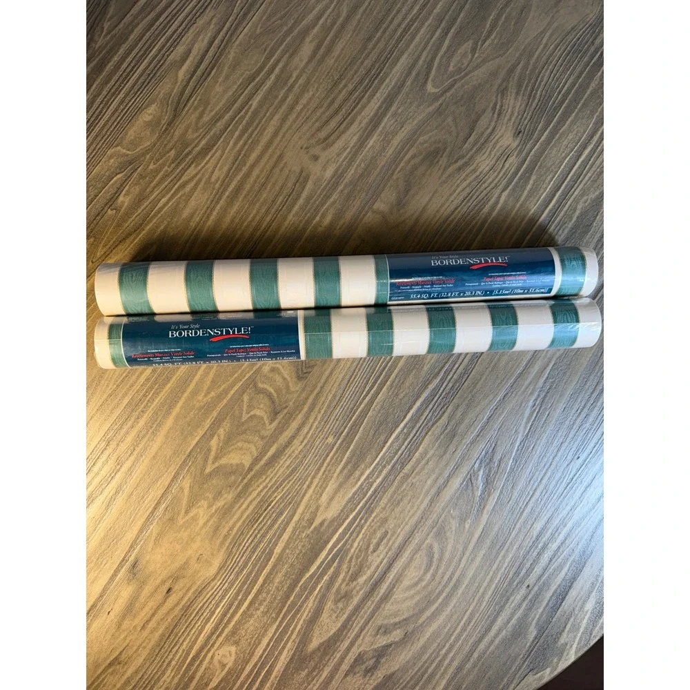 VTG Bordenstyle Wallpaper 2 Rolls 55.4sqft Green Cream New Striped Vinyl CC216FF